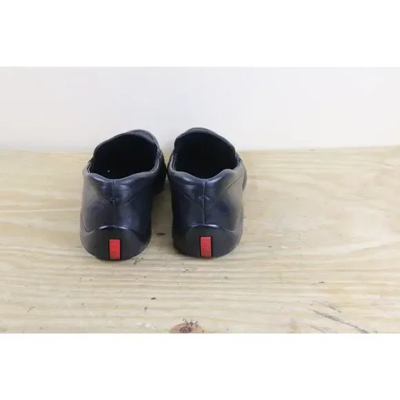 Vintage Prada Sport Shoes Womens 38 Black Leather Loafers Slip On Italy - Picture 3 of 15